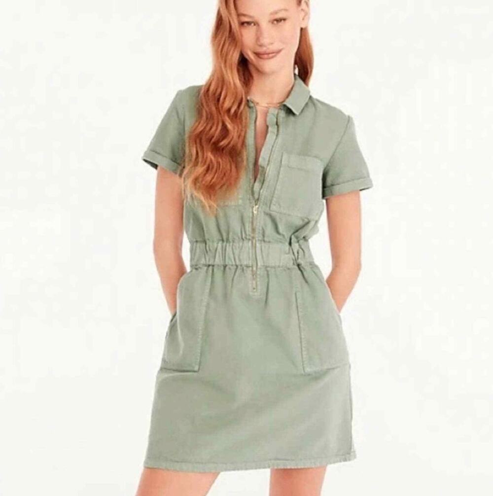 J.Crew Olive Utility Zip Front Mini Dress Cotton Lyocell Plus Size 22
